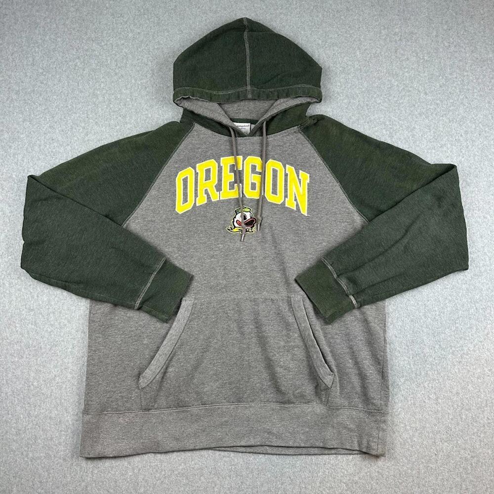 Oregon Ducks Sweatshirt Hoodie Grey Green Embroidered XL Champion NCAA Football